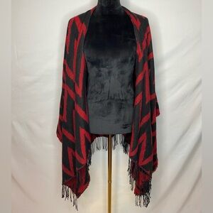 Vintage Bellissima Black & Red Chevron Knit Shawl Cardigan